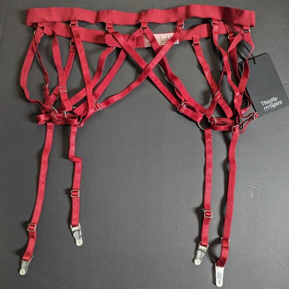 Thistle And Spire Strapped In Ruby Red Strappy Sexy Garter Belt L NWT - Picture 3 of 4